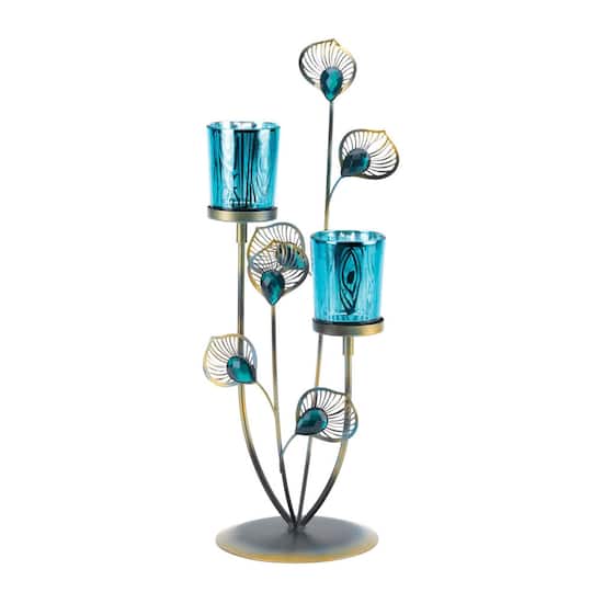 14" Peacock Plume Candleholder